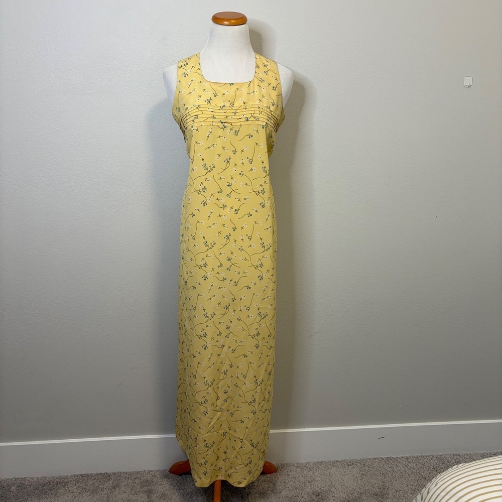 Ditsy Floral Yellow Long Maxi Dress Sleeveless Dress Cottagecore Spring Small‎ - Picture 2 of 5